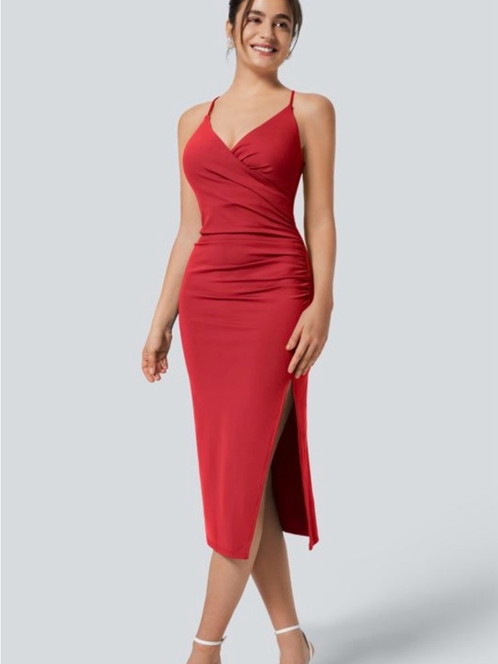 Halara softly zero airy lace up bodycon dress mars red M NEW